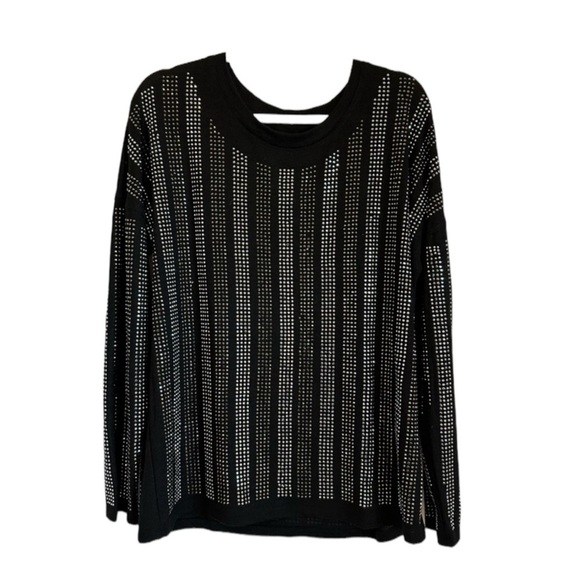 Tops - Embellished beaded sparkly silver black long sleeve dressy top, size XL